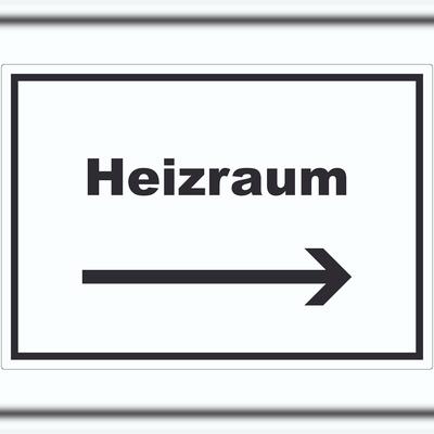 HB-Druck Heizraum Aufkleber mit Text und Richtungspfeil rechts Heizung Wärme waagerecht A5 (148x210mm)