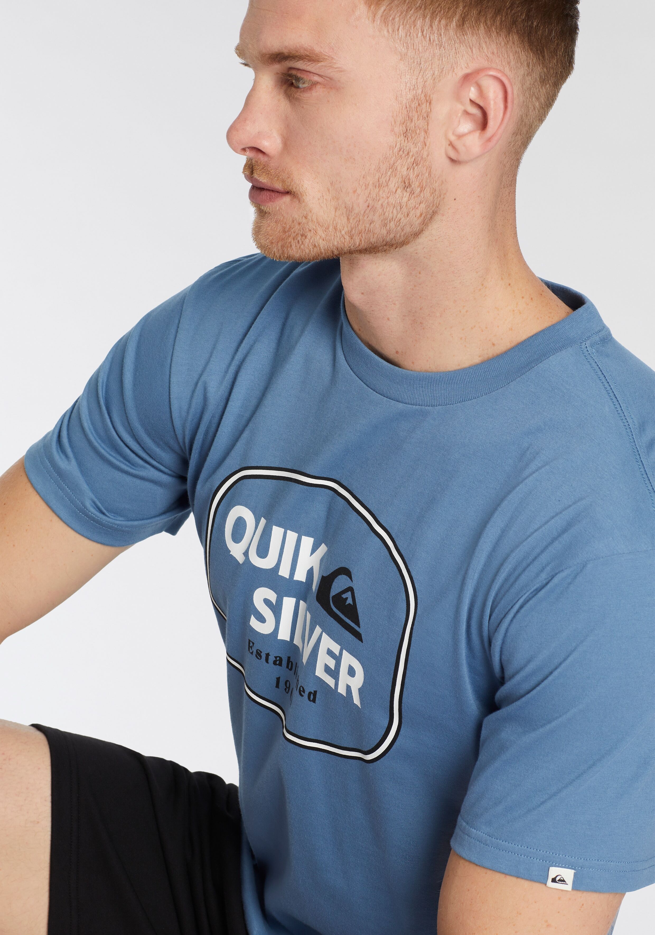 T-Shirt QUIKSILVER "JUST FRAMED LOCKUP SHORT SLEEVE PACK YM", Herren, Gr. S, schwarz (blau, schwarz), Obermaterial: 100% Baumwolle, Shirts T-Shirt, Doppelpack mit 2 T-Shirts, Kurzarm, aus Baumwolle blau, schwarz S