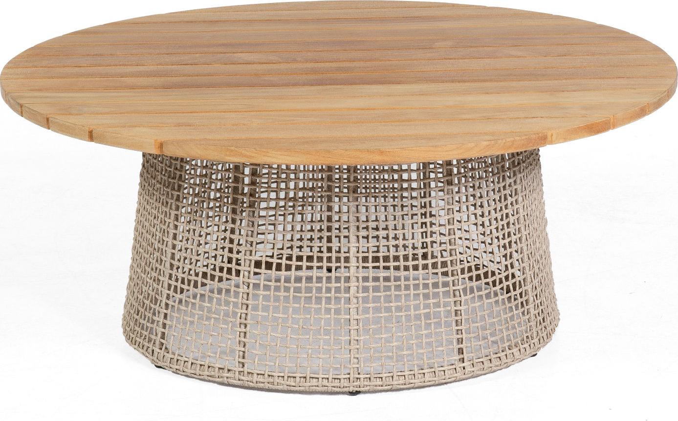 Sonnenpartner Lounge-Tisch Couture Ø 100 cm Teak/Aluminium mit Polyrope white-shell Loungetisch Beistelltisch