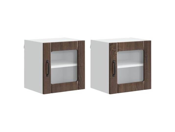 IBUQDDV Wandglas-Schrank Lucca 2 STK. Brauneiche Holzwerkstoff Holzwerkstoff, rechteckige Form, Innenbereich, moderne Küchen, minimalistisches Design, robuster Rahmen