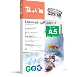 Peach Laminierfolie A5 | 80 mic | 100 St. | glänzend | Premiumqualität für beste Laminierergebnisse | geeignet für alle Laminiergeräte | PP580-03