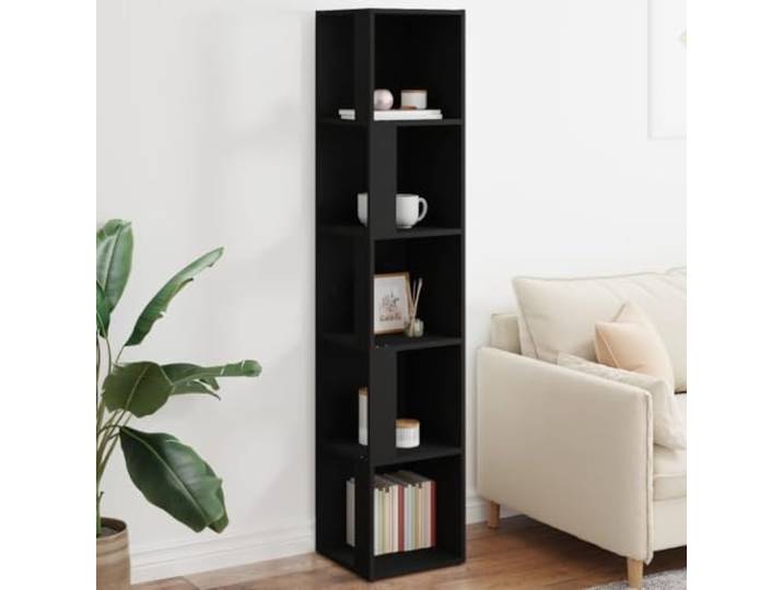 KGHFDVB Eckregal Schwarz 33x33x164 cm, 5 Fachboden, Holzwerkstoff Mit Seitenwänden, Robust und Stabil, Platzsparend, Vielseitig für Bücher und Deko, Leicht zu Reinigen