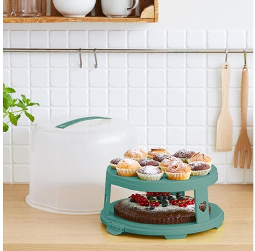 Tortenplatte ROTHO "Rotho Fresh XL", grün (grün, transparent), B:35,5cm H:26cm Ø:34,5cm, Kunststoff, Servierplatten, Tortenplatte grün, transparent Ø 34,5cm