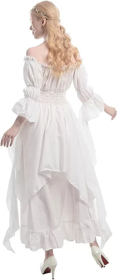 INF Robe Cosplay Victorienne Renaissance Gothique - Robe de Mariée Médiévale Blanc XXXL