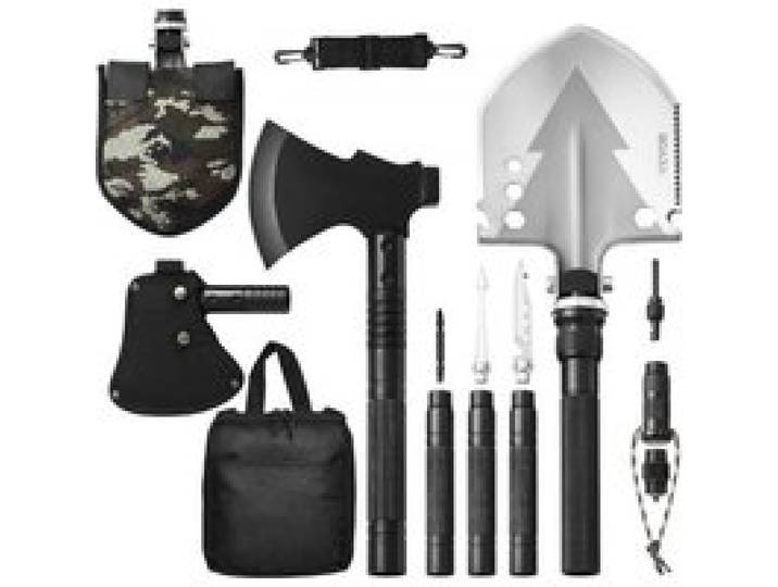 VEVOR Set d'Outils de Camping, Ensemble de Pelle et Hache de Survie, Pelles Pliantes de Camping 16-en-1 avec Hachette, Pelle Tactique en Acier Inoxydable, Équipement de Survie d'Urgence pour Randonnée