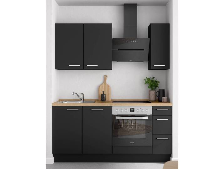 Küchenzeile High-Line Touch Variante A 180cm Ausrichtung rechts Schwarz/Schwarz/Eiche Sierra Dekor AEG