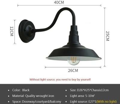 Uplifted Finds Retro Waterproof LED Wall Lamp Outdoor E27 Decorative Lighting Fixture no Bulb a Black
