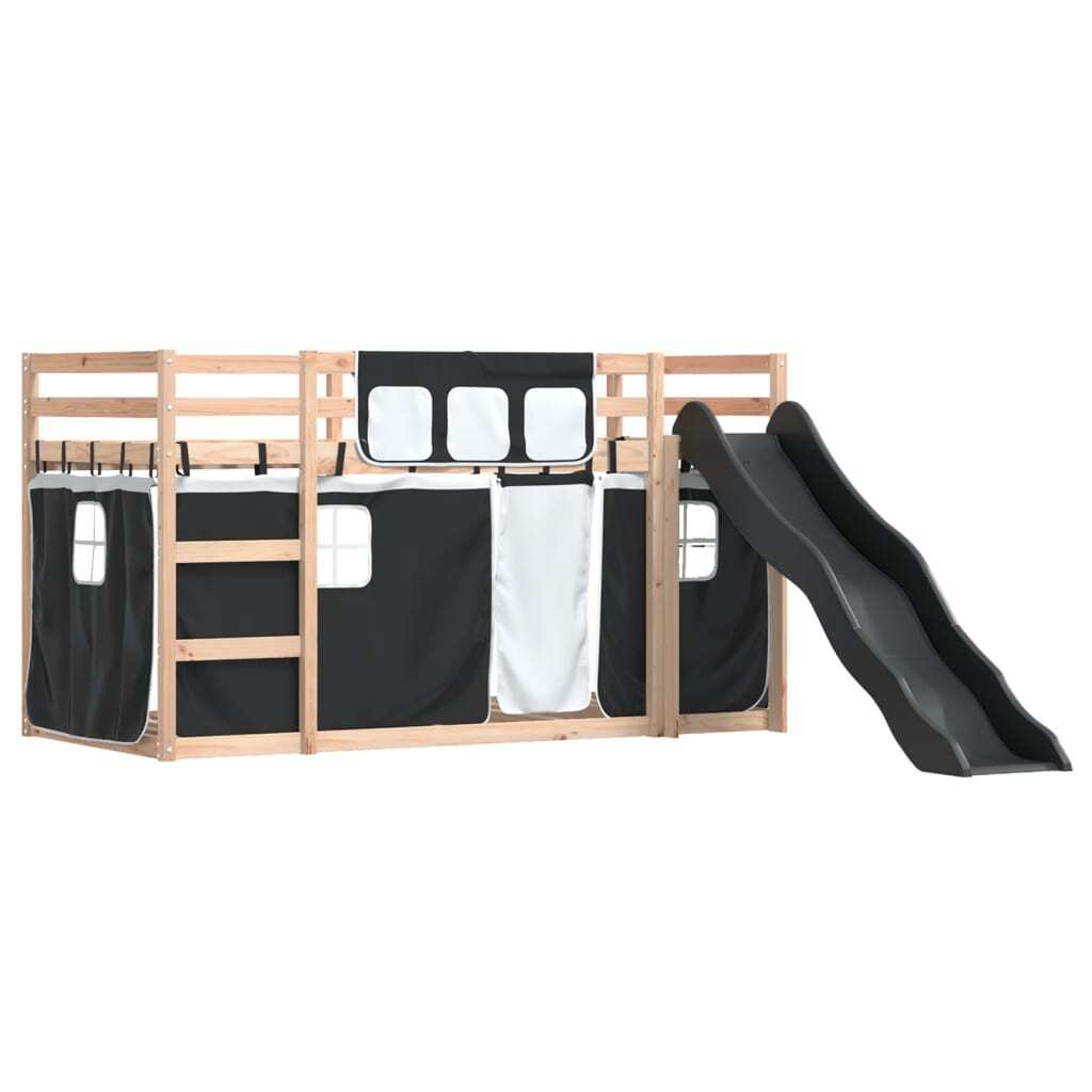 Maison Exclusive - Etagenbett mit Rutsche und Gardinen Weiß und Schwarz 80x200 cm