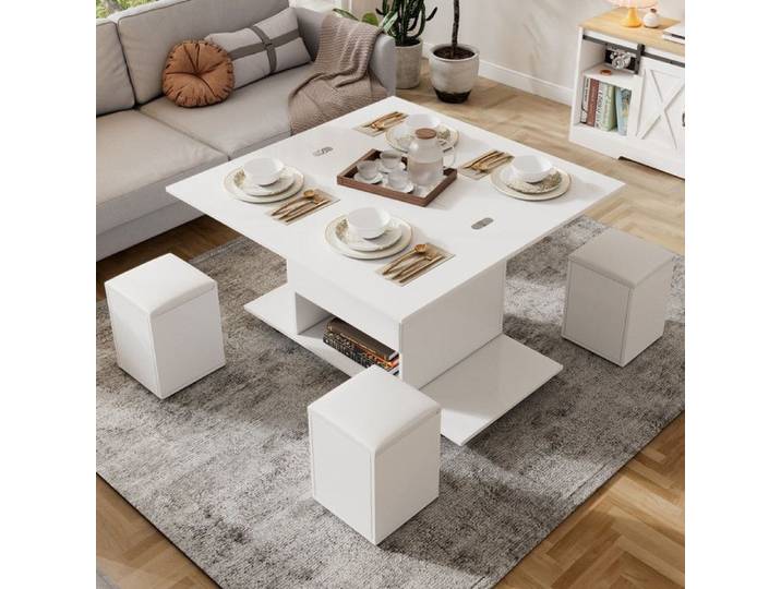 Table basse multifonctionnelle élévatrice - le bureau peut ouvrir 2 tables - grande capacité - meubles de salon modernes