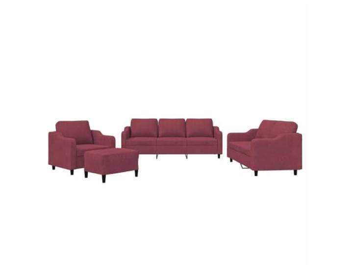 Coespram 4-tlg. Sofagarnitur mit Kissen & Hocker Weinrot Stoff Vollständiges Polstermöbel-Set für das Wohnzimmer mit elastischer Schaumstoffpolsterung und pflegeleichter Textiloberfläche.