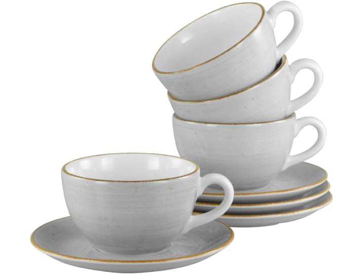 Cappuccinotasse CREATABLE Vintage Nature Stein, Cappuccino-Set, 8-tlg. , grau, 8 Stk., Porzellan, Trinkgefäße, Cappuccinotasse, Handgemalt, Gesprenkelt, Rustikales Außenband