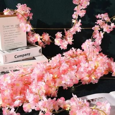 Perfect Picks Market Cherry Blossom Fairy Light Garland LED Artificial Flower Vines For Bedroom, Wedding & Holiday Decoration Cherry Blossom Fairy Light Garland LED Artificial Flower Vines For Bedroom, Wedding & Holiday Decoration