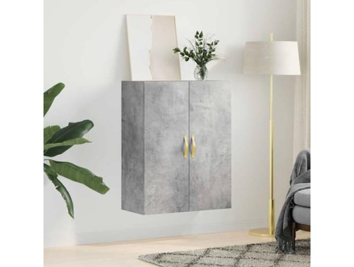 KTHLBRH Wandschrank grau Beton 69,5 x 34 x 90 cm Technisches Holz, Türen mit Griffen, Wandmontage, großer Stauraum