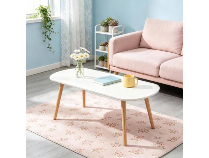 MIPAN.Table Basse Ovale - Tables Basses de Salon Moderne - Table Basse Bois Scandinave - Table Basse Blanc - 110x50x45cm
