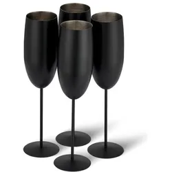 Oak & Steel Edelstahl Sektgläser Flute Schwarz Matt 2er-Set, Weingläser, Schwarz