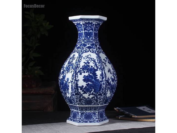 JINGDEZHEN-Vase en Porcelaine pour Chambre à Coucher, Vases Uniques, Fleur et Oiseau, Vintage, Céramique Bleue, Décor de Bureau