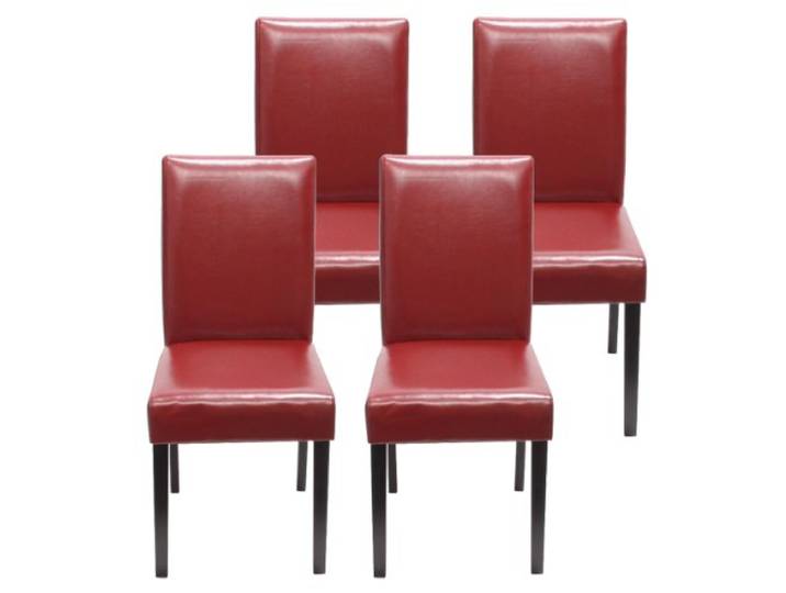 CHEFGASTRO 4er-Set Esszimmerstuhl Stuhl Küchenstuhl klassisch und zeitlos HxBxT 90x43x56cm Kunstleder Sitzhöhe 45cm Rot dunkle Beine