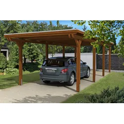 Carport Emsland 354x846cm, nussbaum, 20mm Dachschalung mit EPDM Folie Holzcarport