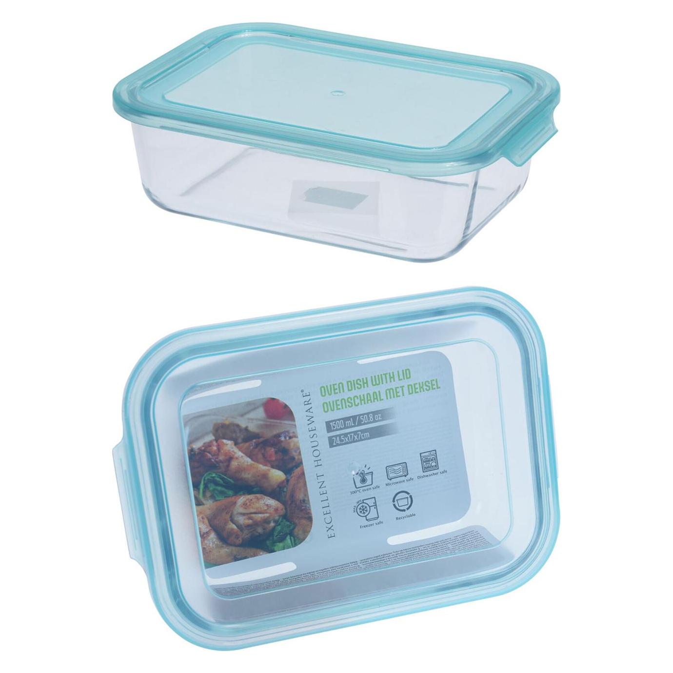 Excellent Houseware XL-Frischhaltedose aus Borosilikat-Glas, Vorratsschale, 1480ml (1.48 l) (49935041)