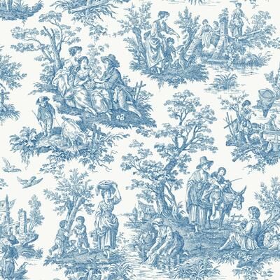 Roommates Waverly Blue & White Country Life Toile Peel and Stick Wallpaper