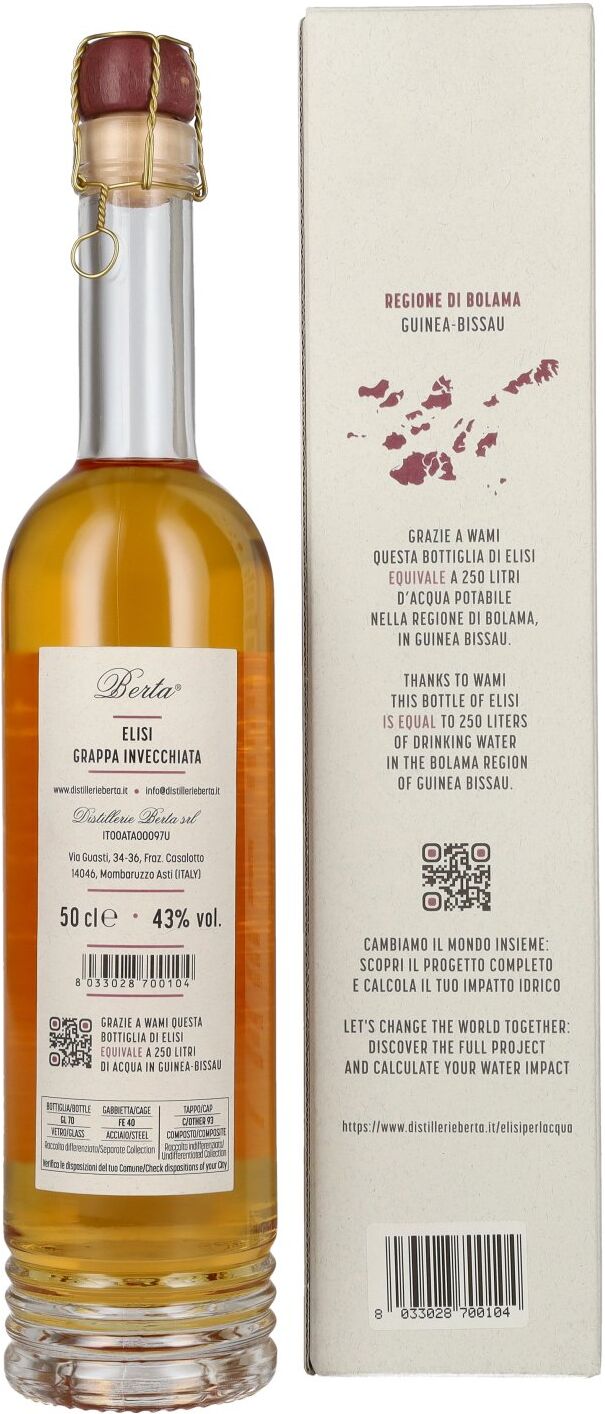 Berta Grappa Elisi per L'Acqua Grappa Invecchiata 43% Vol. 0,5l in Geschenkbox