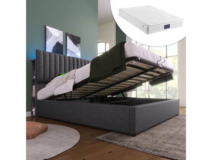 Lit coffre 140x200cm Lit double - Rembourré - App contrôle LED - Recharge USB Type C
