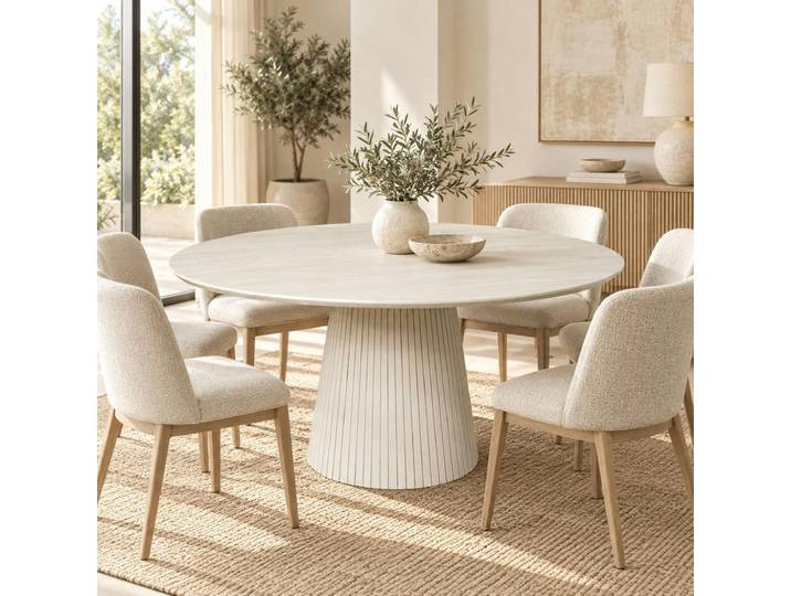 Table à manger ronde en bois beige Ø150 cm CALERO
