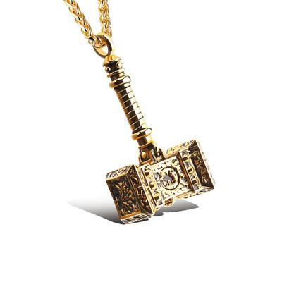 Kette mit Anhänger FIRETTI "Schmuck Geschenk Hammer, strukturiert", schwarz (gelbgoldfarben, schwarz), Halsketten, Herren, Edelstahl, L: 55 B: 3mm, B:3mm