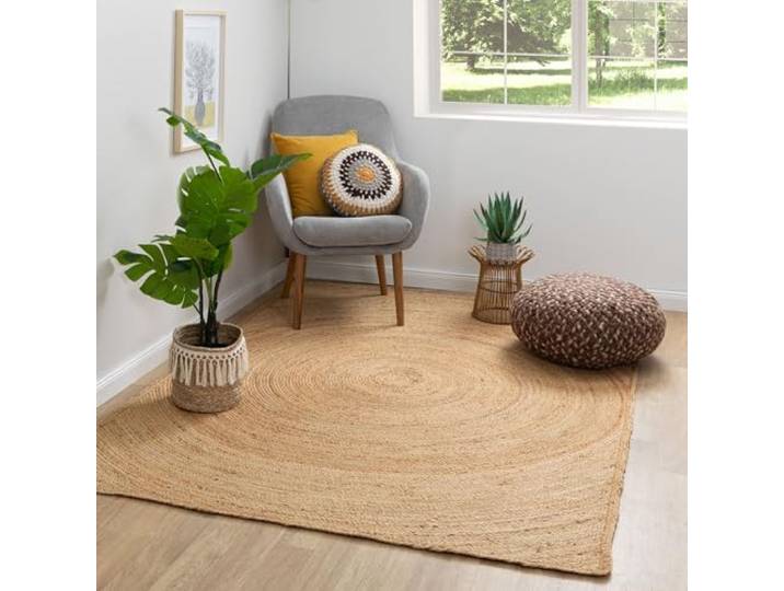 Steffensmeier Jute Teppich Goa Rechteckig Wohnzimmer, Flur, Eingangsbereich, Naturfaser, hangeflochten, Wirbel, Größe: 120x170 cm