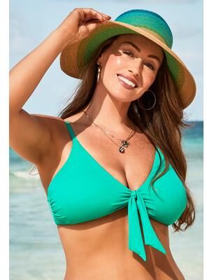 Plus Size Women's Mentor Tie Front Bikini Top by Swimsuits For All in Bali (Size 18)