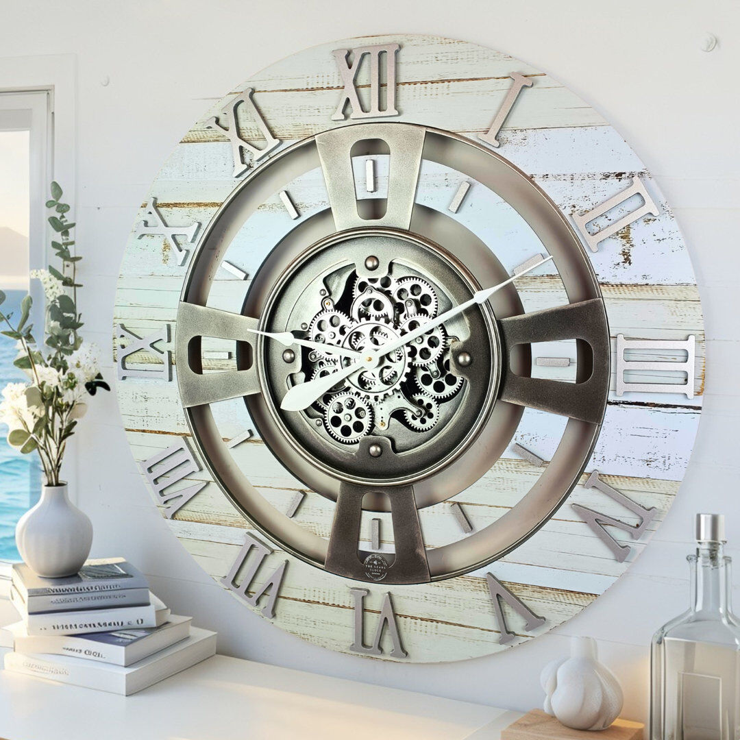 The Gears Clock Solid Wood Wall Clock Desert Beige Large 61cm