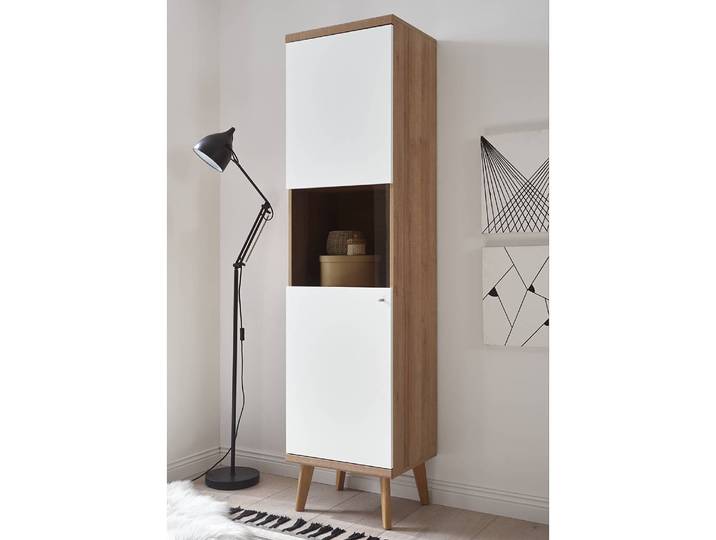 Standvitrine 50 x 197 x 40cm Braun/Weiß
