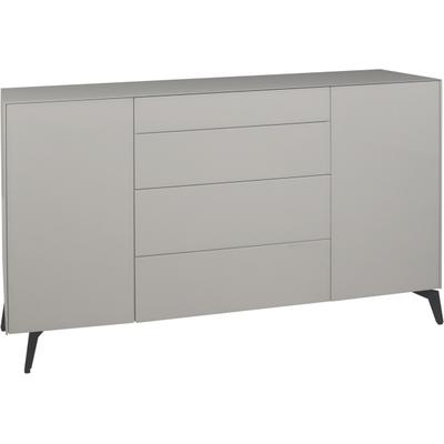 Kommode MÄUSBACHER "Imola", grau (kreidegrau matt lack, glas kreidegrau glanz), Füße aus Metall,4 Packstücke, 2 Stk., 2 Stk., Sideboards, Kommode, Kommode mit Glasfront und Glasoberplatte