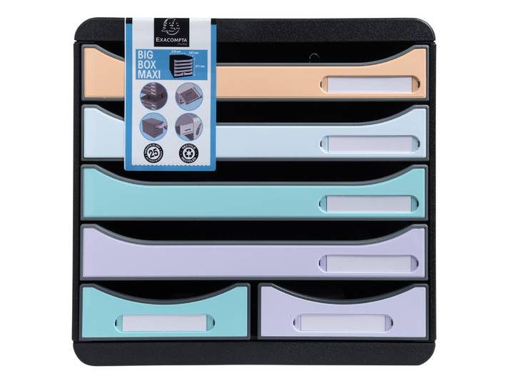 EXACOMPTA Module de classement Big Box Maxi 6 tiroirs Aquarel - Couleurs assorties