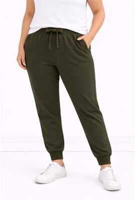 Plus Size Women's French Terry Drawstring Elastic Waistband Jogger by Ellos Studio in Deep Olive (Size S)