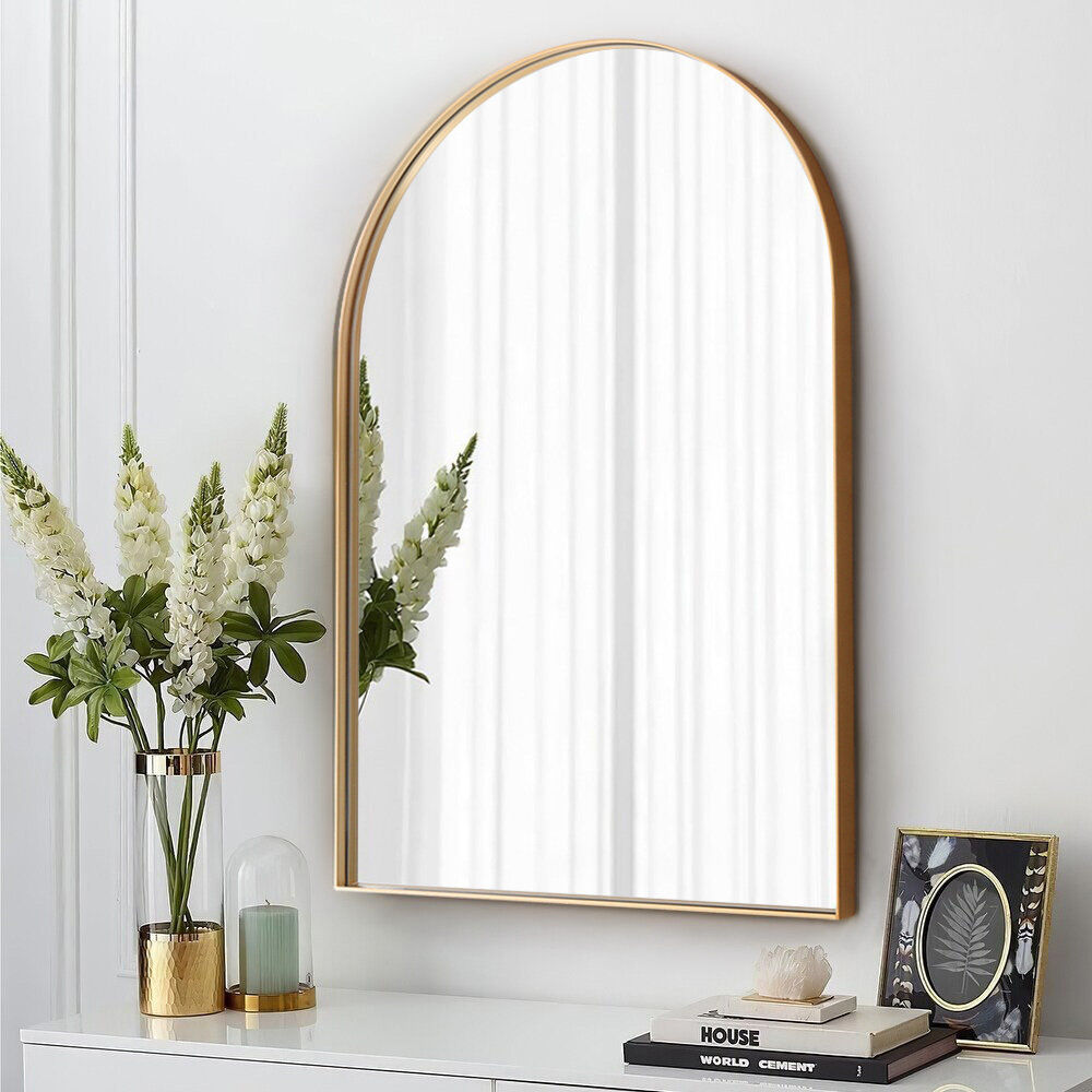 Latitude Run Daryll Arch-Shape Metal Framed Wall Mirror Decorative Gold 75cm H X 50cm W X 3.5cm D