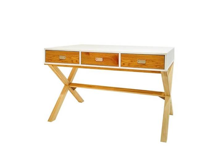 Table de console - JUANIO - Blanc/Naturel - 3 tiroirs - 120x60x77 cm