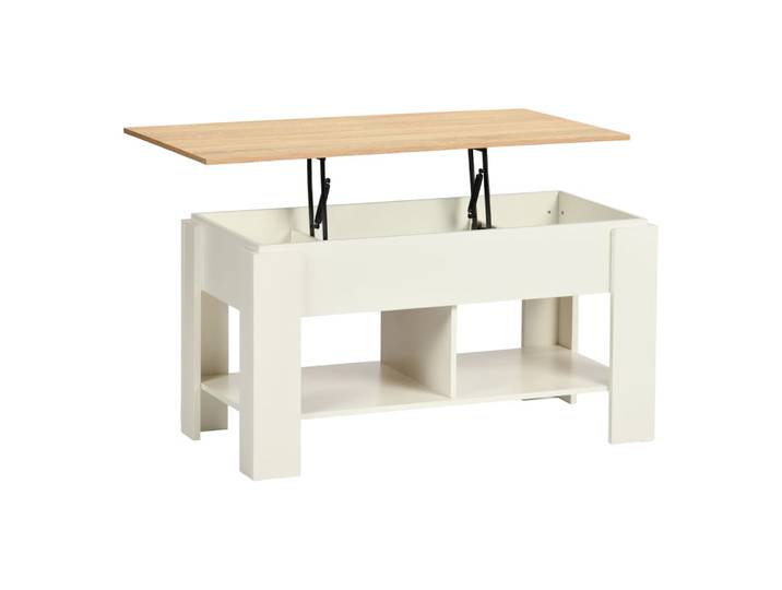 Console blanche avec plateau relevable bois avec rangements