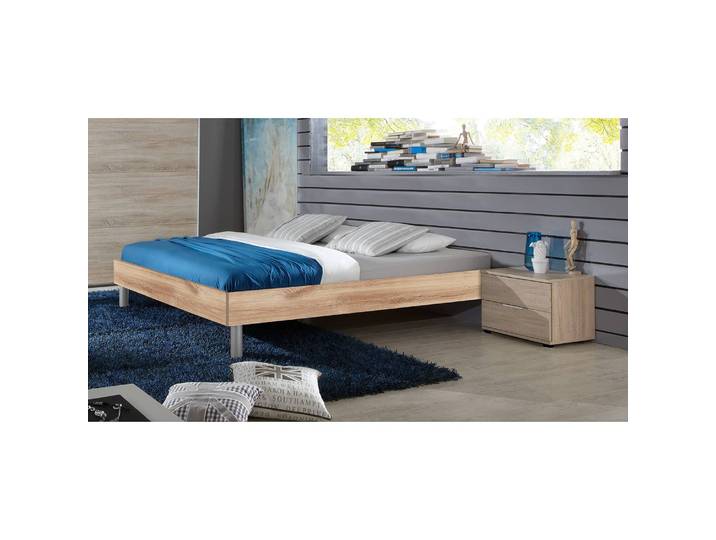Futonbett Easy - Liegehöhe 55 cm 90 x 200cm Spanplatte foliert Braun/Plankeneiche Dekor Silber Eiche