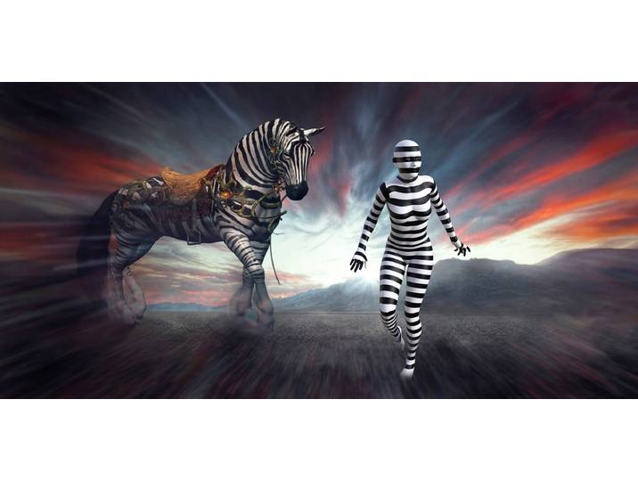 Fototapete PAPERMOON Surreale Zebrafrau , bunt, B:1,5m L:1,11m, Vlies, Tapeten, Fototapete
