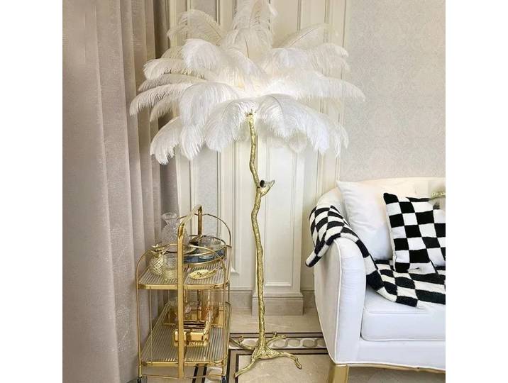 Lampe sur pied en résine nordique argentée et dorée, plume, style luxe, pour salon, décoration intérieure, chevet, canapé, lumière verticale E27