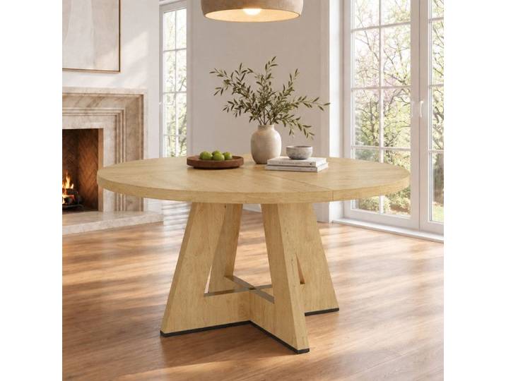Table ronde 120x120x75cm style minimaliste scandinave Table a manger pour 4 à 6 personnes Chêne