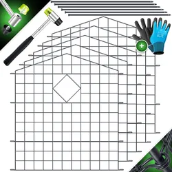 KESSER® Teichzaun Gartenzaun Steckzaun Komplettset Metall Zaunelemente Inkl. Hammer + Befestigungsstäben, Zaun zum stecken für Garten, Oberbogen Rund Gitterzaun Set Freigehege für Hunde