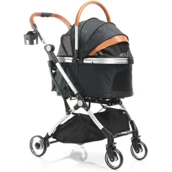 Fudajo 2in1 Hundewagen faltbar Hundebuggy Ablage Schwarz Haustierwagen Katze (Hund, Katze, Atmungsaktiv, Faltbar), Tiertransport