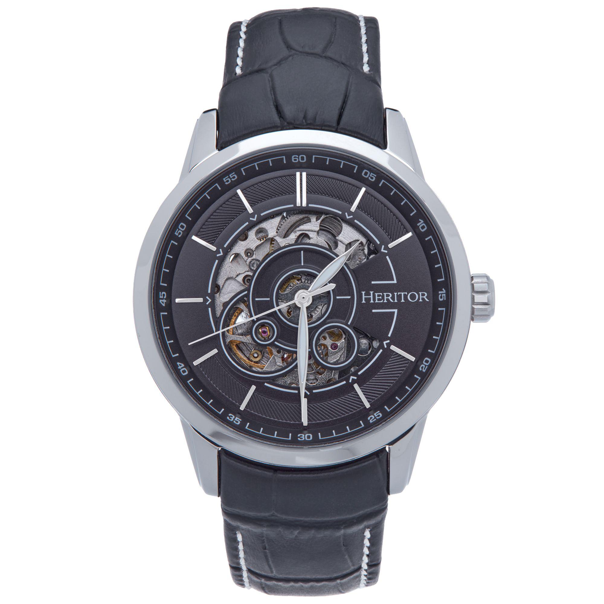 Heritor automatisch Davies semi-skelet lederen band horloge