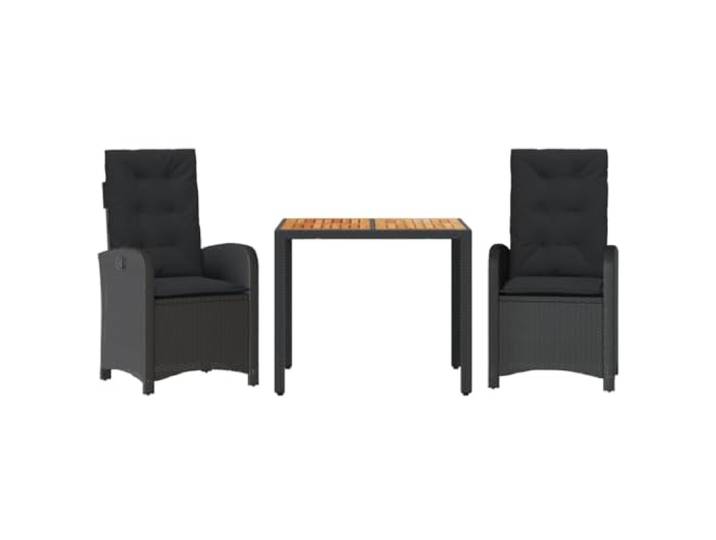 PUGYNBK 3-teiliges Esszimmer Set aus synthetischem Rattan in schwarz Verstellbare Rückenlehne, abnehmbare dicke Kissen, Sicherheitsglastisch, 110 kg pro Sitzfläche