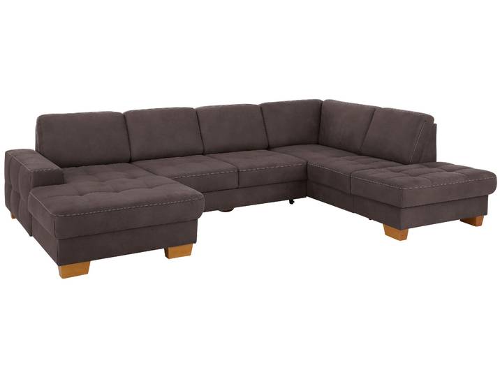 Wohnlandschaft, Luxus-Microfaser, Braun, 340×224 cm, mit Bettfunktion & Stauraum, Modern, Home affaire