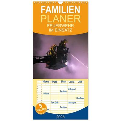 Familienplaner 2026 - FEUERWEHR IM EINSATZ mit 5 Spalten (Wandkalender, 21 x 45 cm) CALVENDO
