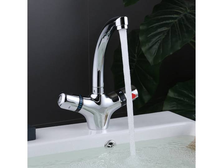 Robinet de cuisine avec thermostat, thermostat pour lavabo, robinet basse pression, robinet de baignoire, thermostat, deux poignées, 290 mm