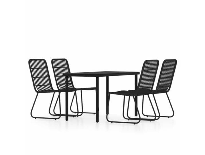 PUGYNBK Garten-Esszimmer-Set, 5-teilig, Schwarz Stahlgestell, Glasoberfläche, PE-Rattanstühle, Fußstütze im Lieferumfang enthalten